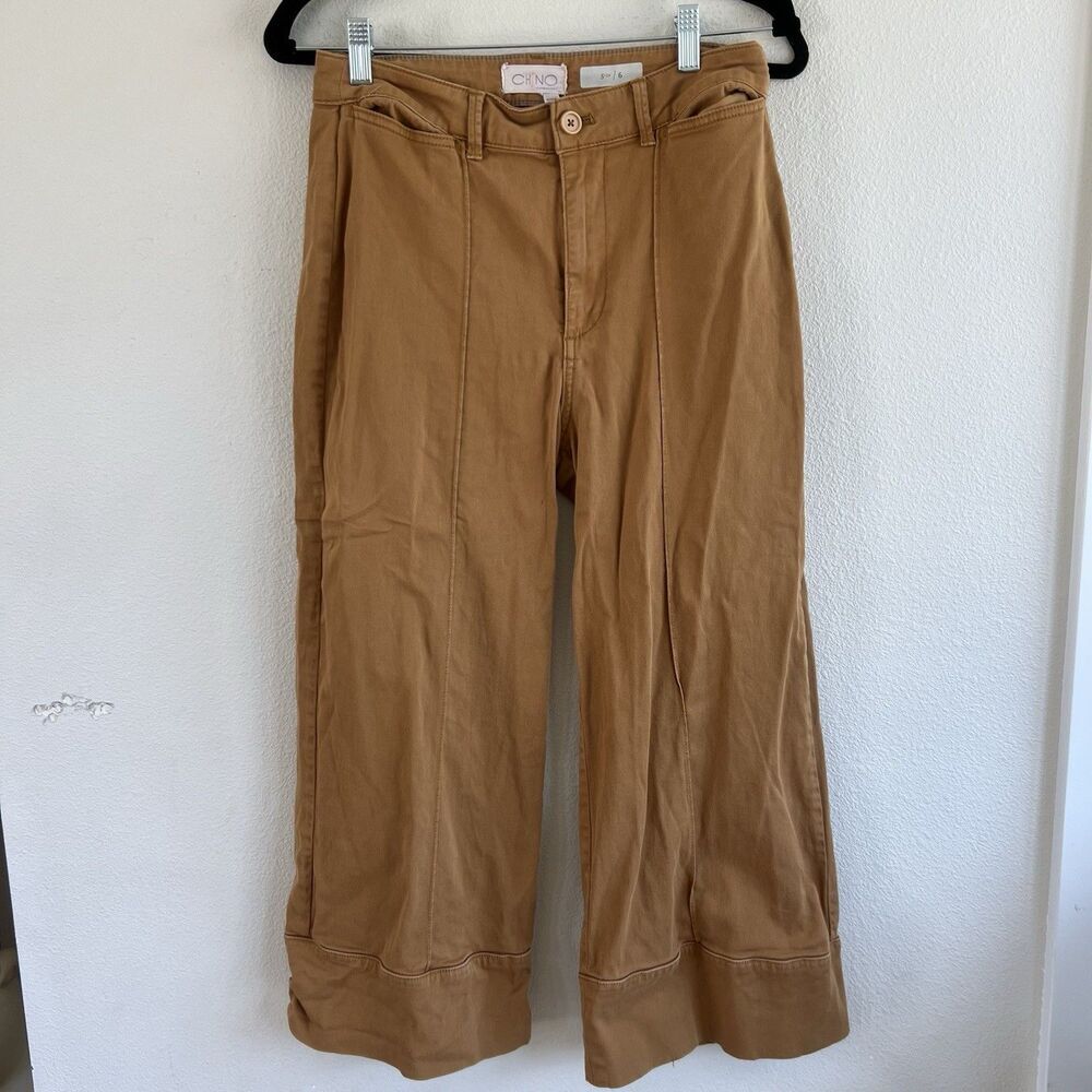 Chino By Anthropologie Cropped Wide-Leg Pants  6‎ Rust Burnt Orange Office Boho
